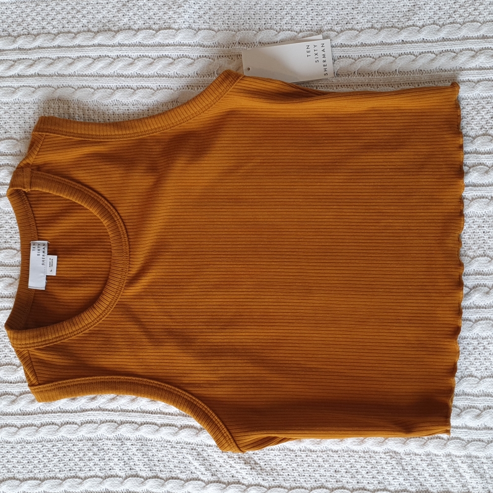 Ten Sixty Sherman L Dijon Goldish Mojavi Brown Sleeveless Shirt Too Large